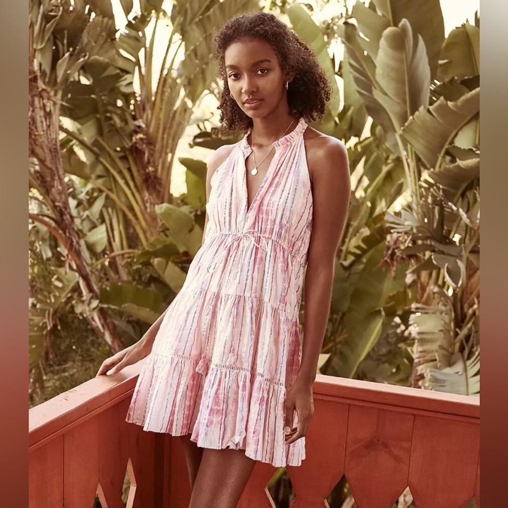 Saylor Rheta tie dye lurex stripe mini dress XS pink
